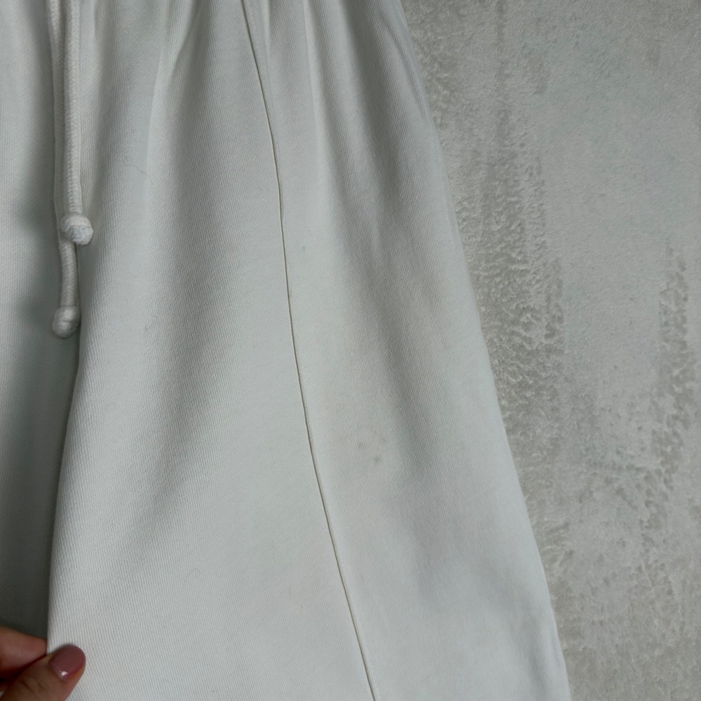 Zara White Wide Leg Seam Front Cotton Sweatpants Size M Drawstring Minimalist - Picture 2 of 8